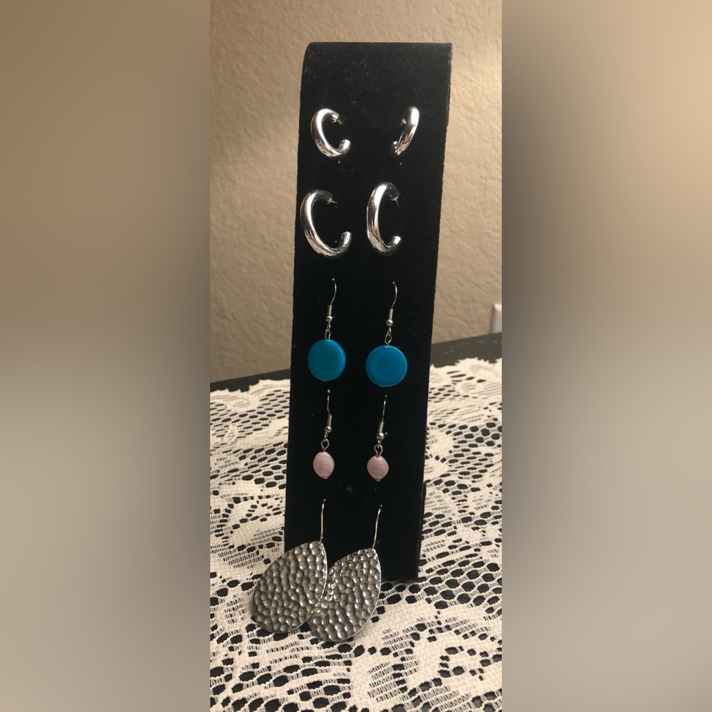 Silver and Blue Earring Set